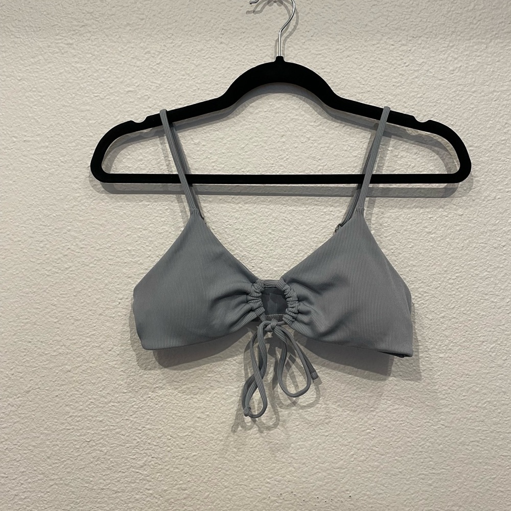 Gray Front Tie Boho Bikini Top